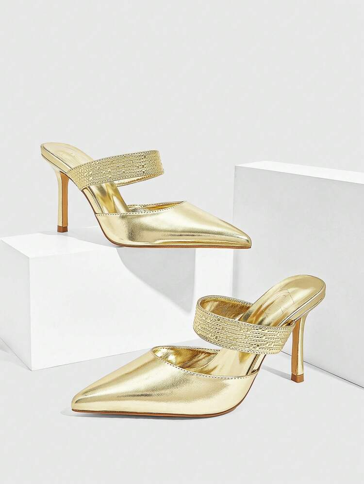 CUCCOO SZL 女性用メタリックゴールドPUポインテッドトゥスティレットハイヒールパンプス、ファッショナブルでエレガントなビジネスドレスシューズ