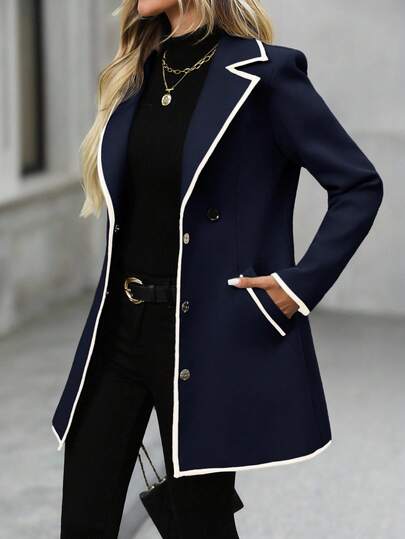 EMERY ROSE Abrigo de lana con bolsillo de manga larga y cuello deshilachado para mujer, para otoño/invierno