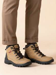 Botas para hombre resistentes al desgaste, antideslizantes, punta redonda, agujetas, suela gruesa, estilo outdoor, para senderismo y uso casual - Marrón - Ver 3
