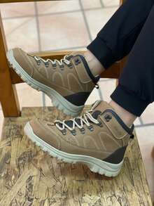 Español (México): Botas de senderismo para hombre, antideslizantes, resistentes al desgaste, punta redonda, estilo outdoor, ocasión deportiva y casual - Camel - Ver 2