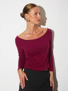 Nuvra Women's Regular Burgundy Camisole Long Sleeve T-Shirt - Burgundy - View 5