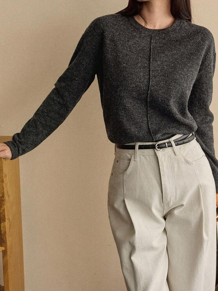 Women's Plush Loose Business Casual Long Sleeve T-Shirt, Color Block, Suitable For Office Wear In Autumn & Winter