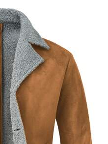 Manfinity Homme 男士保暖内衬长袖外套，前开襟纽扣设计，秋冬季长款棕色外套，适合日常休闲、周末旅行、户外活动、探险旅行、轻松的工作环境或半正式场合，也是送给男友/丈夫、周年纪念日或圣诞节的理想礼物。 - 棕色 - 查看 5