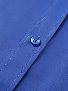 Manfinity Mode Plus Size Men's Solid Color Single-Breasted Casual Long Sleeve Shirt, Formal - Royal Blue - View 4