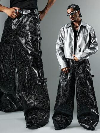 Street Life Pantaloni alla moda da uomo con gamba ampia e fibbia regolabile