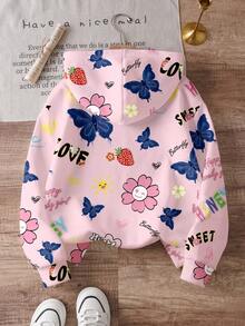 1 件女童可爱蝴蝶花朵字母印花连帽运动衫，时尚休闲上衣，适合年轻女孩，春秋季 - 彩色 - 查看 2