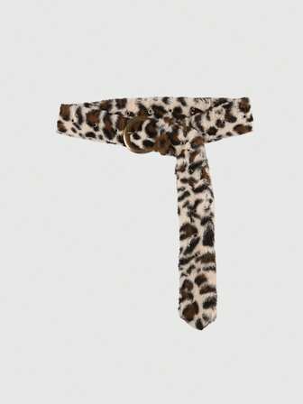 Goth 1pc Brown Faux Fur Leopard Print Metal Buckle Adjustable Decorative Belt, Y2K Fashion Minimalist Versatile Wild Style Waist Belt For Women, Suitable For Daily, Party, Shopping In Autumn/Winter