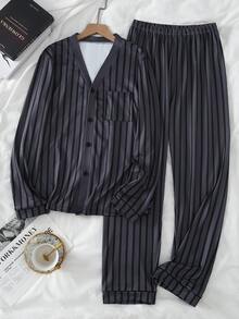 Striped Long Sleeve Cardigan & Pants Loungewear Set For Teenage Boys