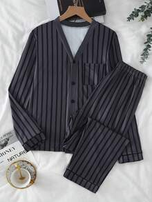 Striped Long Sleeve Cardigan & Pants Loungewear Set For Teenage Boys