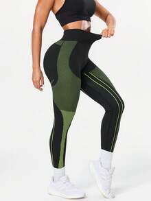 Seamluxe SHEIN Sport Women's Butt Lifting Sports Leggings, Slim Fit - Black - View 4
