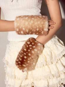 ROMWE J-Fashion 1 双朋克风格豹纹毛绒手套，Y2K 冬季毛绒保暖手套 - 彩色 - 查看 3