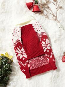 PETSIN 1件圣诞宠物猫狗通用红色爱心雪花费尔岛图案提花针织弹力舒适狗狗圣诞毛衣 - 彩色 - 查看 5