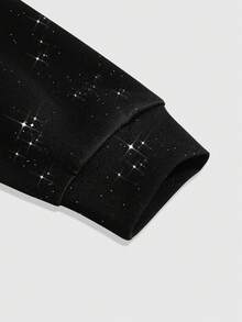 ROMWE MEN Street Life 男士秋冬图案印花长袖拉链连帽卫衣 - 黑色 - 查看 4