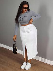 SHEIN SXY Túi nữ có kích thước lớn Váy xẻ tà dài thường ngày - trắng - Xem 4