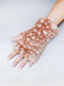 ROMWE Kawaii 1 Pair Leopard Print Fingerless Gloves, Warm - Brown - View 4