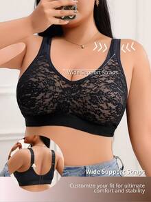Áo ngực không dây ren chắp vá cỡ lớn cho nữ - màu đen - Xem 6