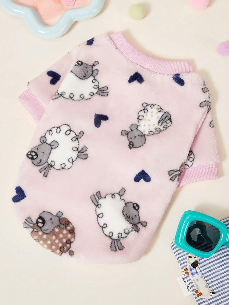 PETSIN 1 Buah Selimut Anjing/Kucing Universal Lucu Motif Domba Merah Muda Bercetak Modis Mewah Hangat Elastis Nyaman Leher Bulat - MultiWarna - View 1