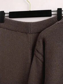 Franclia Women's Solid Color Drop Shoulder Long Sleeve Casual Sweater And Wide Leg Pants 2 Piece Set, Autumn/Winter - Coffee Brown - View 4