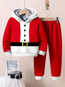 SHEIN 2pcs/Set Young Boys Casual Loose Fit Long Sleeve Hoodie Sweatshirt, Classicy Cool Christmas Santa Claus, Christmas Tree, Christmas Gift, Christmas Snowflake, Snowman, Merry Christmas Graphic Print, Suitable For Autumn/Winter - Multicolor - View 2