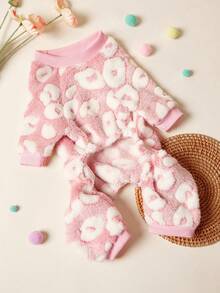 PETSIN 1pc Pet Cat Dog Universal Pink Leopard Print Cute And Fashionable Autumn And Winter Plush Warm And Comfortable Round Neck Dog Jumpsuit - Pink - View 5