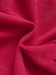 SHEIN Vintaside Kids 1 件幼儿女童舒适休闲韩版翻领 3D 刺绣灯芯绒长袖百搭上衣，适合春秋冬日常穿着 - 紅色 - 查看 8