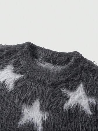 Street Life Pull col rond casual pour hommes, motif jacquard drapeau américain, manches longues, automne/hiver