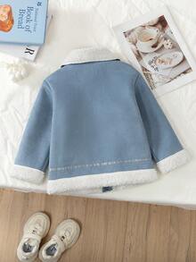 Genkimix Kids Winter Young  Girl's Blue Fashionable Plush Jacket With Zipper Pocket, Casual And Comfortable, Suitable For School And Outdoor ActivitiesFashionable Girls Faux Fur Lined Jacket, Casual & Versatile, Autumn/Winter Cute Jacket Kids Jacket Girl Clothes Autumn And Winter Clothes Fleece Jacket Coat For Girls Blue Jacket For Girls - Blue - View 2