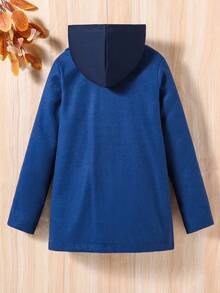 Tween Boys' Solid Color Minimalist Button-Up Long Sleeve Hooded Coat - Navy Blue - View 2