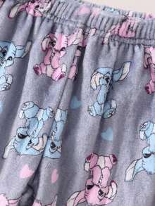 2pcs/Set Young Girl' Cute Cartoon Rabbit Pattern Long Sleeve Pants Pajama Set, Soft & Comfortable Warm Fleece - Multicolor - View 3