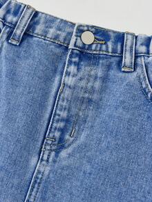 Tween Girl Light Denim Blue Outfit Made Of Soft, Skin-Friendly Cotton Denim Fabric That Has Undergone Special Washing Treatment - Light Wash - View 3