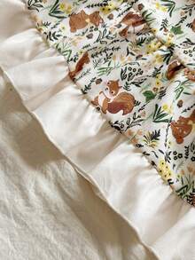 Vintaside Kids 2pcs Set: Apricot Sleeveless Faux Fur Vest & Apricot Ruffle Sleeve Squirrel Print Dress, Round Neck Young Girls Outfit - Multicolor - View 6