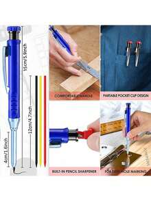 Metal Long Head Deep Hole Carpenter Pencil. Professional Engineering Carpenter Pen. Quick Drying Pencil. 2.8MM Refill. Suitable For Carpentry Decoration Design. This Is The Best Gift For Carpentry Decoration Designers! Student Stationery. - Multicolor - View 2
