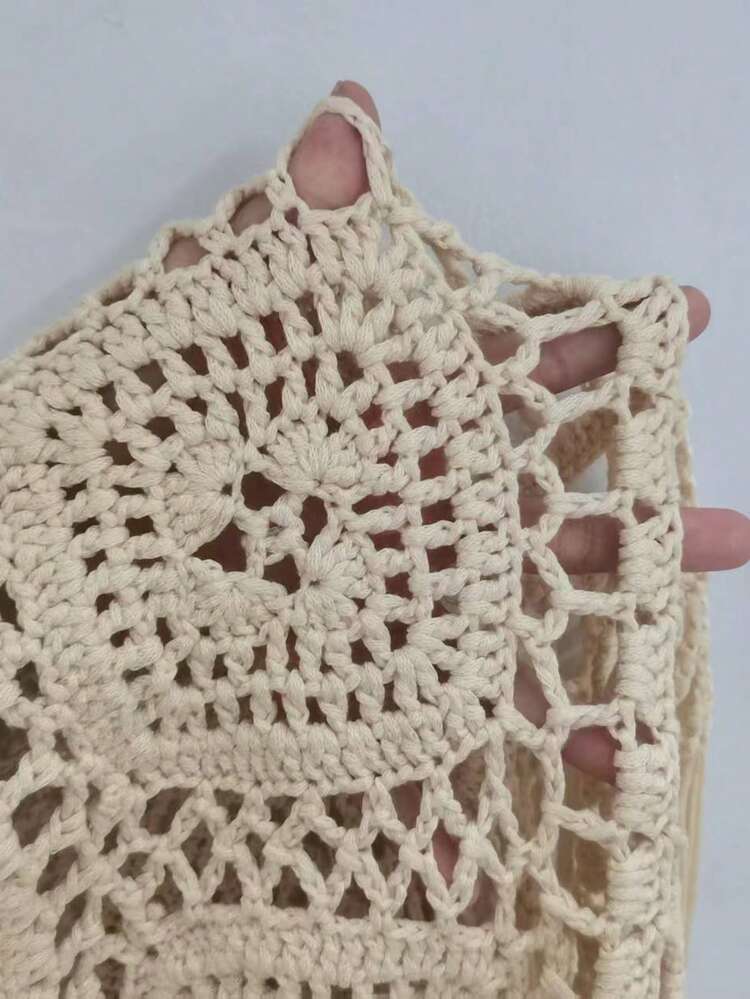 Swim Vcay Summer Beach 1pc Women's Fringe Crochet Cover Up Skirt Music Festival - Apricot - View 6