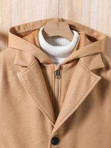 Tween Boy Solid Color Long Sleeve Hooded Casual Jacket, Autumn/Winter