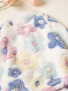 PETSIN 1pc Pet Cat Dog Universal White Pink Flower Pattern Printed Cute Fashion Autumn/Winter Plush Warm And Comfortable Round Neck Dog Jumpsuit - White - View 5