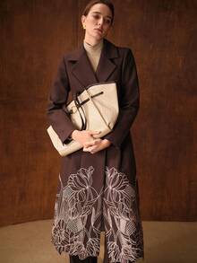 MOTF PREMIUM Women's Fashionable Brown Embroidered Overcoat - Coffee Brown - View 8