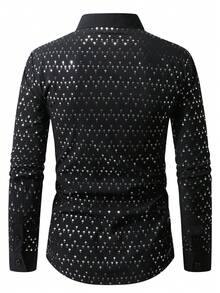Manfinity CasualCool Men's Casual Printed Long Sleeve Shirt - Black - View 2
