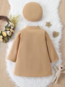 Elladie kids 少女纯色蝴蝶结装饰立领长袖可爱毛呢大衣，秋冬 - 杏色 - 查看 2