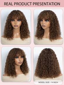 Wear & Go Curly Bob Wig With Bangs 100% Human Hair Highlight P4/30/27 Glueless Mini Lace Short Curly Bob Bang Wig 10-14 Inch - S4/30/27 - View 8