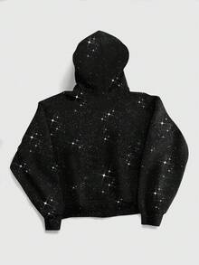 ROMWE MEN Street Life 男士秋冬图案印花长袖拉链连帽卫衣 - 黑色 - 查看 2