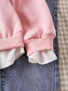 Teen Girls Pink Long Sleeve Sweatshirt,Peter Pan Collar 2 In 1 Design,Y2k Fashionable Casual Versatile For Autumn,Holiday,Back-To-School - Pink - View 5
