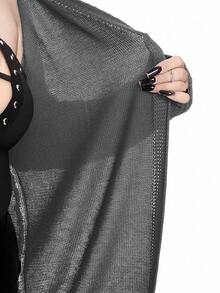 ROMWE Áo khoác cardigan mỏng họa tiết da rắn họa tiết hoa Gothic cỡ lớn cho nữ - Màu xám đen - Xem 9