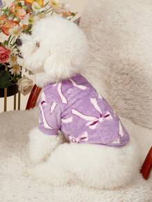 PETSIN 1 Pc Pet Cat Dog Universal Cute Purple Bow Pattern Printed Fashion Plush Warm Elastic Comfortable Dog Round Neck - Mauve Purple - View 2