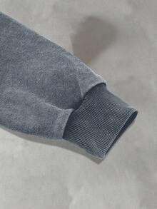 PAVTROS 男士休闲水洗拉链连帽衫，秋季连帽卫衣，酸洗连帽衫，短款拉链连帽衫，长袖上衣 - 灰色 - 查看 4