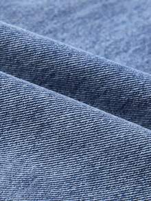 SHEIN Explorewe Quần jeans denim rách ống đứng, dáng rộng, giặt cơ bản cho bé gái tuổi teen + Quần denim rách màu xanh nhạt, cạp chun cơ bản, phù hợp với mọi mùa, chất liệu vải thoải mái - Rửa nhẹ - Xem 3