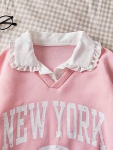Teen Girls Pink Long Sleeve Sweatshirt,Peter Pan Collar 2 In 1 Design,Y2k Fashionable Casual Versatile For Autumn,Holiday,Back-To-School - Pink - View 3
