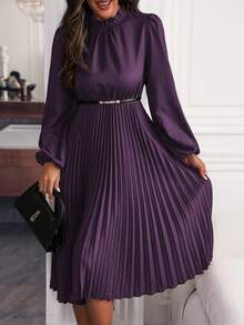 SHEIN Clasi Đầm Maxi Tay Lửng Màu Trơn Có Viền Xếp Ly Cho Nữ - Màu tím - Xem 4