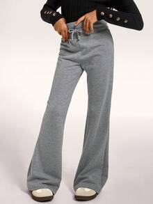 Radiana Tween Girl Fashion Casual Knitted Flared Pants - Grey - View 6