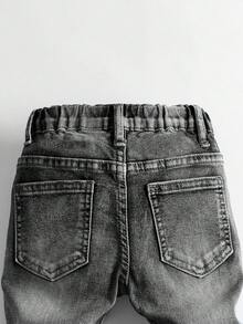 SHEIN Playful Pals 男婴 Y2K 风格破洞牛仔裤，修身卷边，舒适弹力面料，休闲时尚 - 淺灰色 - 查看 5