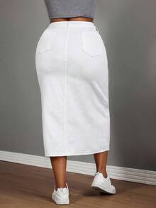 SHEIN SXY Túi nữ có kích thước lớn Váy xẻ tà dài thường ngày - trắng - Xem 2